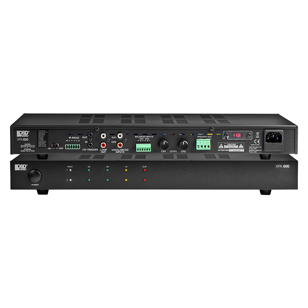 OSD XPA600 Commercial 70V Amplifier 600W 2 Channel, Class D, RS232, 12V Trigger, Remote Control